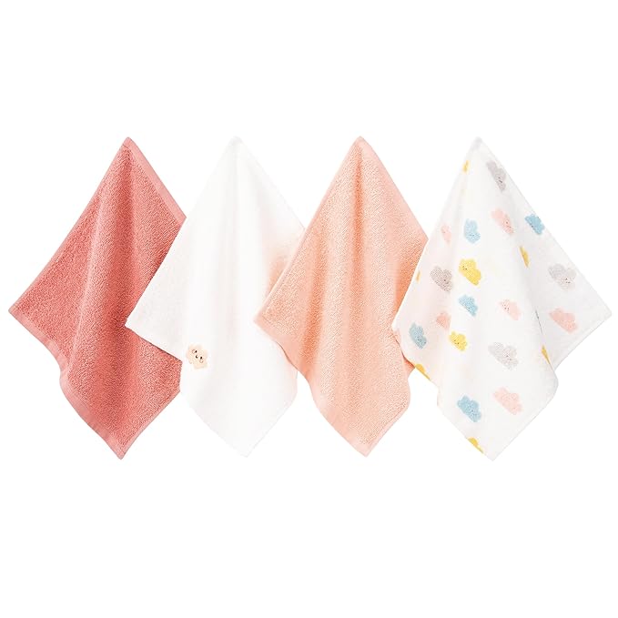 Baby Washcloths 4 Pack 100% Cotton Soft and Absorbent Terry Wash Cloths Wipes for Face Hand Body Burp Rag for Sensitive Skin Newborns Infants Toddlers 10" x 10"