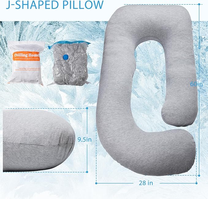 Chilling Home Pregnancy Pillow, Full Body Maternity Pillow for Pregnant Women, 63 inch Comfort U Shaped Pillow with Removable Washable Cover Cooling Jersey - Grey