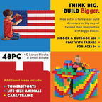 Big Blocks for Kids Ages 4-8 — Indoor & Outdoor Blocks Kids Games — Blue Large Building Blocks - 48 pc