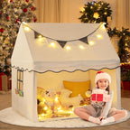 INFANS Kids Play Tent with Washable Mat Star Light Windows, Anti-Trip Large Playhouse Toys for Children Boys Girls, Indoor Outdoor Princess Tents Castle for Toddlers (Black- Wide Door)