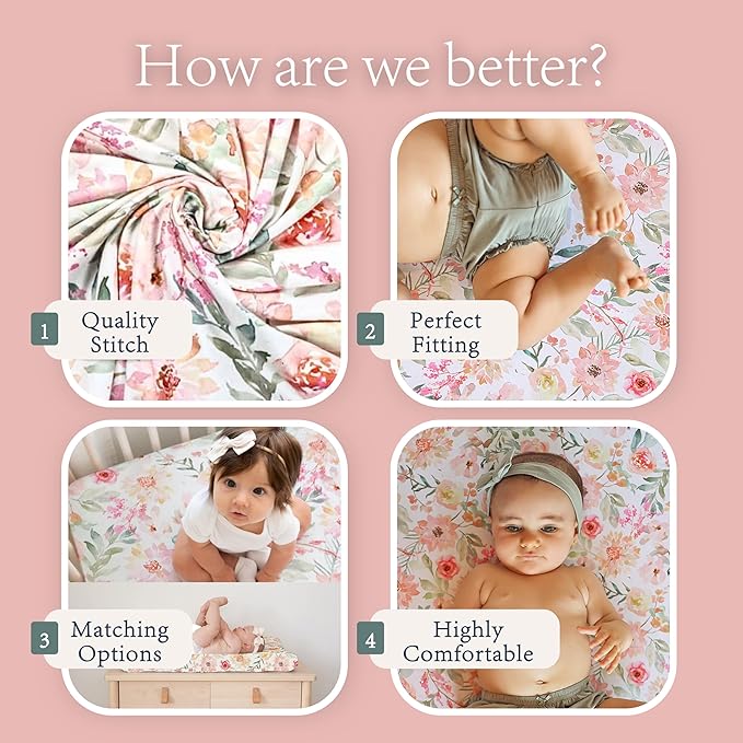 Baby Girls Crib Sheets | Floral Ultra-Soft Bedding for Crib Mattress and Toddler Beds - Blended Cotton Fitted Crib Sheet for Baby Girls Comfort and Elegance by Max&So