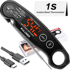1-Second Rapid and Accurate Meat Thermometer - Waterproof Multifunctional Kitchen Food Thermometer, Ideal for Frying, Smoking, Grilling and More (Black)