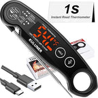 1-Second Rapid and Accurate Meat Thermometer - Waterproof Multifunctional Kitchen Food Thermometer, Ideal for Frying, Smoking, Grilling and More (Black)