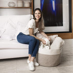 OrganiHaus Woven Laundry Basket, Large Cotton Rope Blanket Holder with Handles, Soft & Sturdy Nursery Hamper, Decorative Toy Bin for Living Room Organization 20x13 inches - Brown/Off-White