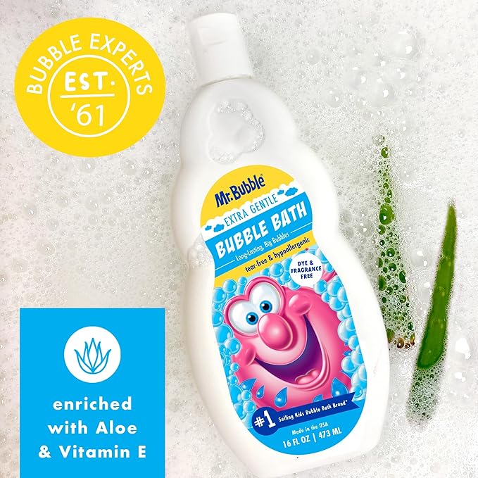 Mr. Bubble Extra Gentle Bubble Bath - Hypoallergenic, Tear Free Bubble Bath Solution Perfect for Sensitive Skin (Pack of 2 Bottles, 16 fl oz Each)