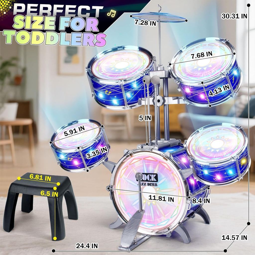 Kids Drum Sets for 2-5, Toddler Drum Set Ages 1-3, Junior Mini Jazz Full Size Small Band Rock Drums Making Kit Toys Percussion Musical Instrument Rhythm Beat Play Sets for Toddlers Boys Girls