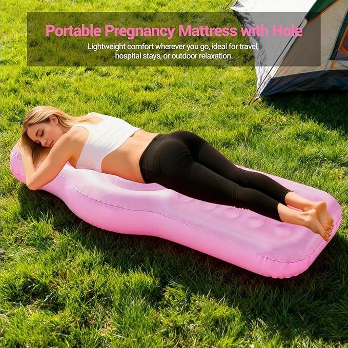 Inflatable Pregnancy Pillow with Belly & Head Hole, Prone Pregnancy Pillow for Stomach Sleepers, Belly Pillow Pregnancy Mattress for Pregnant Women, Maternity airbed Pool Float for Tummy Massage