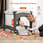 ELEMARA 3 in 1 Wide Baby Bassinet with Ajustable Side,2024 All Mesh Bedside Sleeper with Mattress,Sheet,Storage Pocket,Wheels and Trap,Playpen Travel Crib Bed with Bag