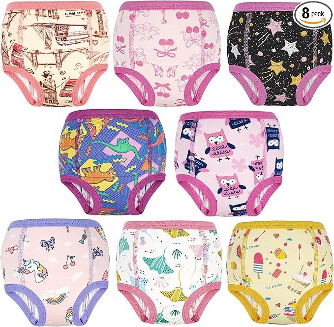 MooMoo Baby Absorbent Potty Training Pants 8 Packs Cotton Training Underwear for Girls 8T
