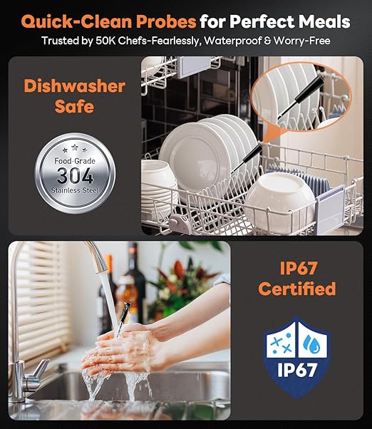 Wireless Meat Thermometer – Stable Bluetooth Smart Probe with ±1.8℉ Accuracy, 0.5s Fast Response & Long-Lasting Battery, IP67 Waterproof, App Controlled for Grill, Oven, Air Fryer