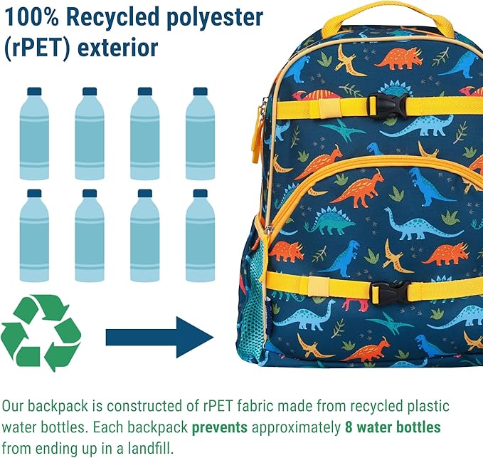 Wildkin ECO rPET 17-inch Large Backpack – Sustainable, Padded, Adjustable – Jurassic Dinosaurs