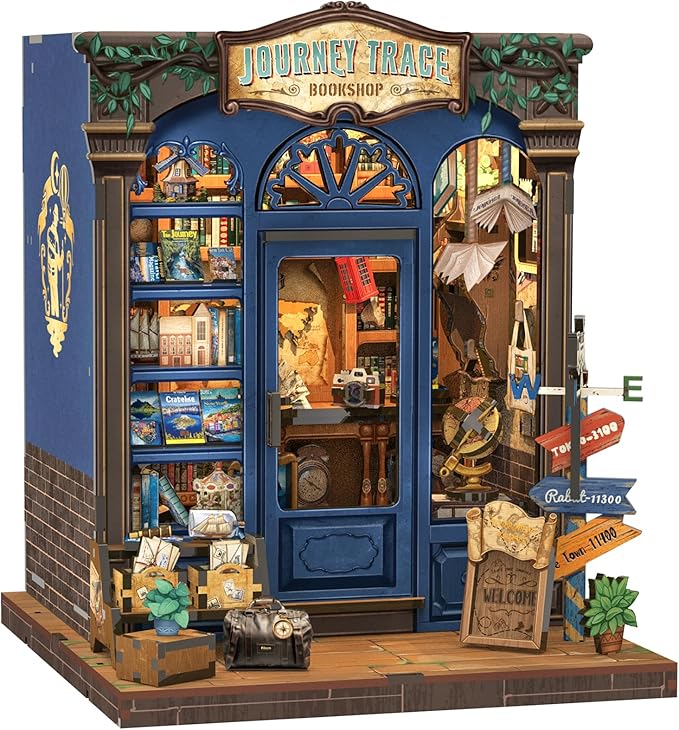 CUTEBEE Book Nook Kit - DIY Miniature House Dollhouse Kit for Adults and Teens, Booknook Tiny House Bookshelf Decor 3D Wooden Puzzle, Gifts for Family, Friends (Journey Trace Bookshop)