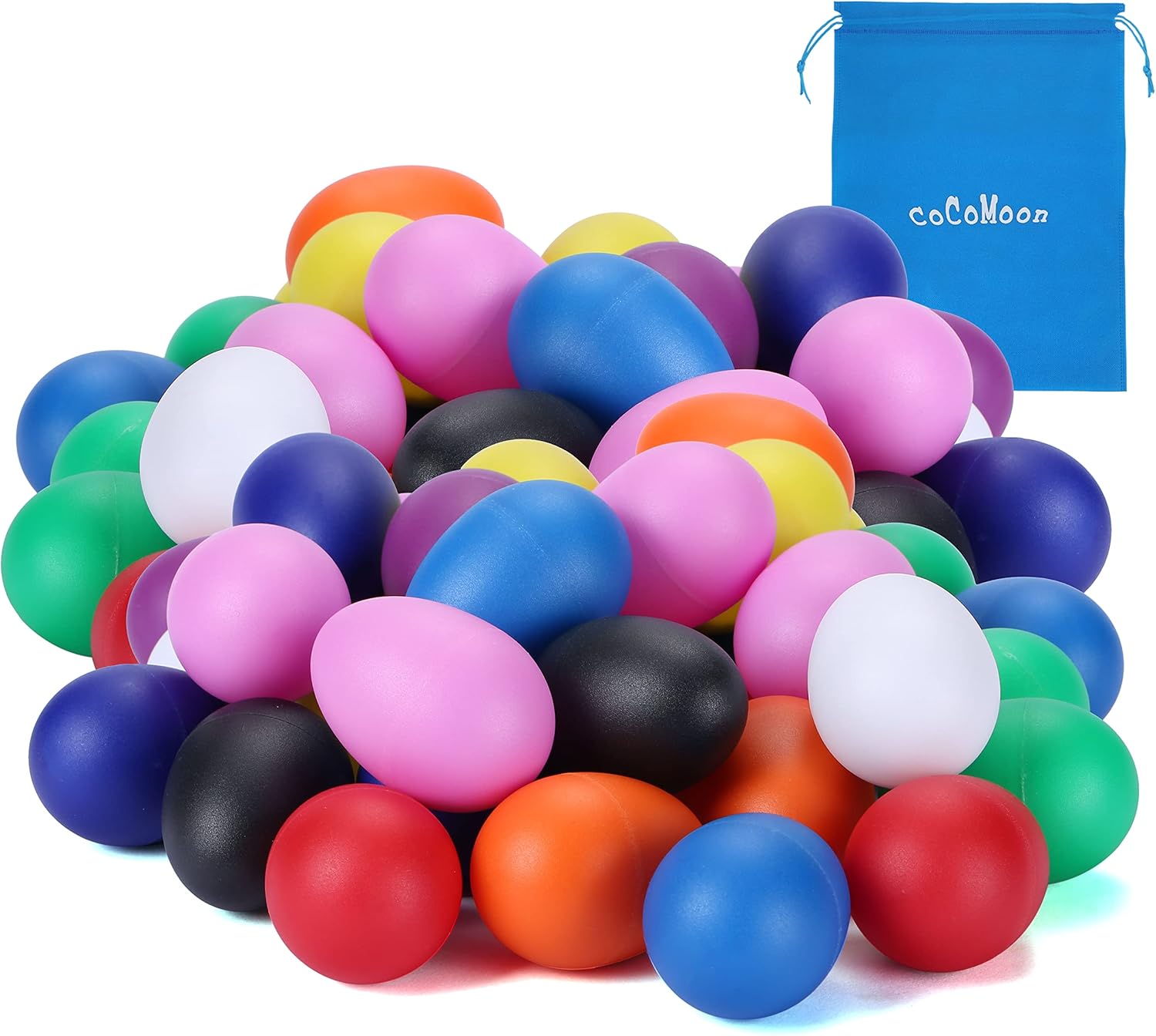 COCOMOON Egg Shakers Musical Instruments for babies-40Pcs Musical Maracas Percussion Instrument (10 Colors) Easter Eggs with a Storage Bag for Music Parties,Toys Music Learning DIY Painting