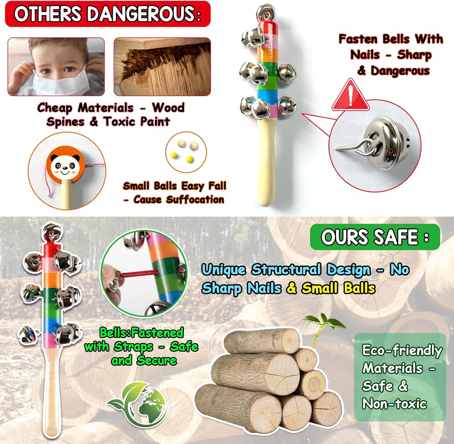 LOOIKOOS Toddler Musical Instruments,Wooden Percussion Instruments Toy for Kids Baby Preschool Educational Musical Toys Set for Boys and Girls with Storage Bag