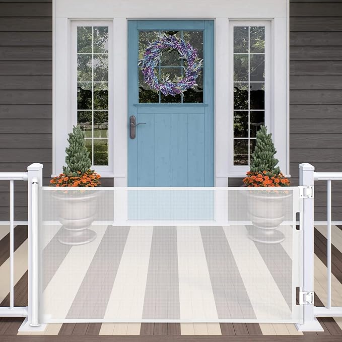 Retractable Baby Gate, Extra Wide Safety Kids or Pets Gate, 33” Tall, Extends to 71” Wide, Mesh Safety Dog Gate for Stairs, Indoor, Outdoor, Doorways, Hallways