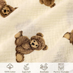 SWESEN Muslin Nursing Pillow Cover, Soft Removable Cover for Breastfeeding Pillows, Pillow Slipcover for Baby Boys and Girls, Comfortable & Breathable, Bear, Washable (Only Cover)