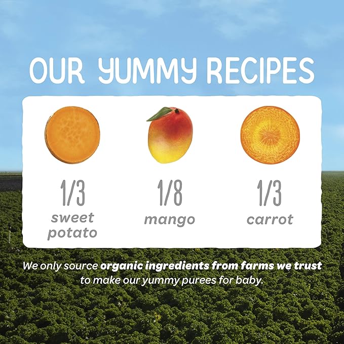 Happy Baby Organics Clearly Crafted Stage 2 Baby Food, Sweet Potatoes, Mangoes & Carrots, 4 Ounce Pouch (Pack of 16)