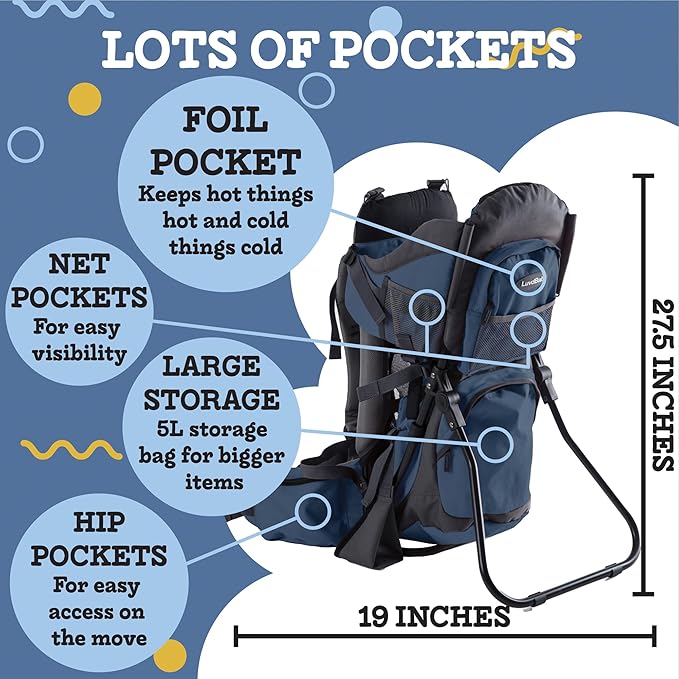 Hiking Baby Carrier Backpack - Comfortable Toddler/Baby Backpack Carrier System with Diaper Change Pad, Insulated Pocket + Rain and Sun Hood to Protect Your Child