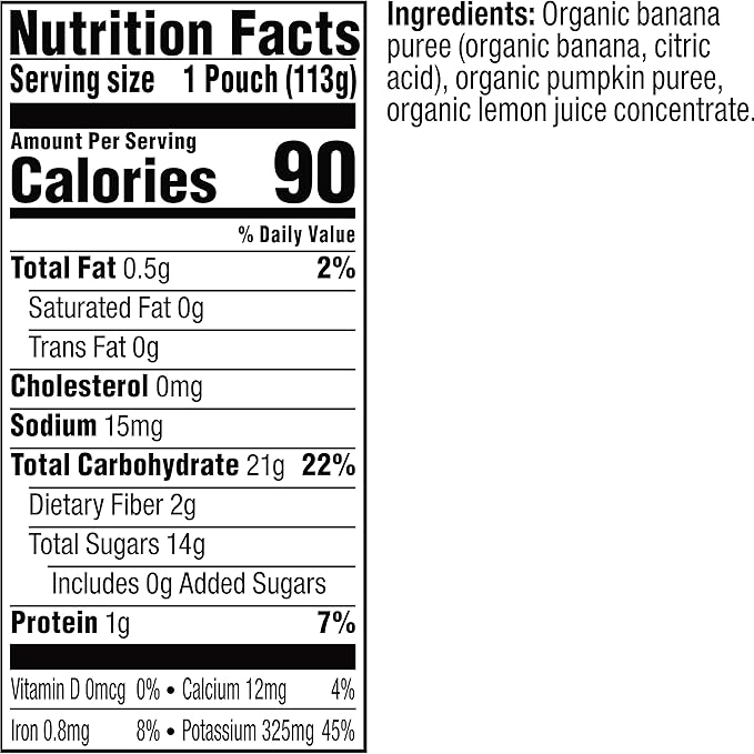 Plum Organics Stage 2 Organic Baby Food - Banana and Pumpkin - 4 oz Pouch (Pack of 12) - Organic Fruit and Vegetable Baby Food Pouch