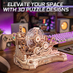 ROKR 3D Wooden Puzzles for Adults Miniature Marble Run Building Toys,DIY Pinball Machine Model Kits-Gear Ball Challenge EGC01