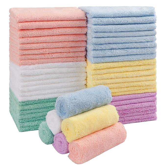 HOMEXCEL Baby Washcloths 50 Pack, Microfiber Coral Fleece Baby Bath Face Towel 7 x 9 Inch Extra Absorbent and Soft Burp Cloth and Wash Cloths for Newborn,Infants and Toddlers, Gentle On Sensitive Skin