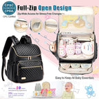 Weitars Diaper Bag Backpack Leather Baby Diaper Bag with Changing Pad Travel Diaper Backpack,Baby Bag for Mom,Stroller Straps,5 Insulated Pockets (Black Leather)