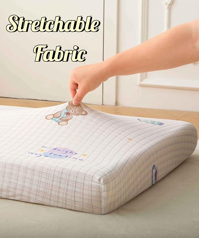 SDY Jersey Crib Sheets for Baby Girls,52"x28"X8", Pink Kawaii Bear Standard Oval/Retangle Crib Mattress Sheets for Toddler,Super Soft Breathable