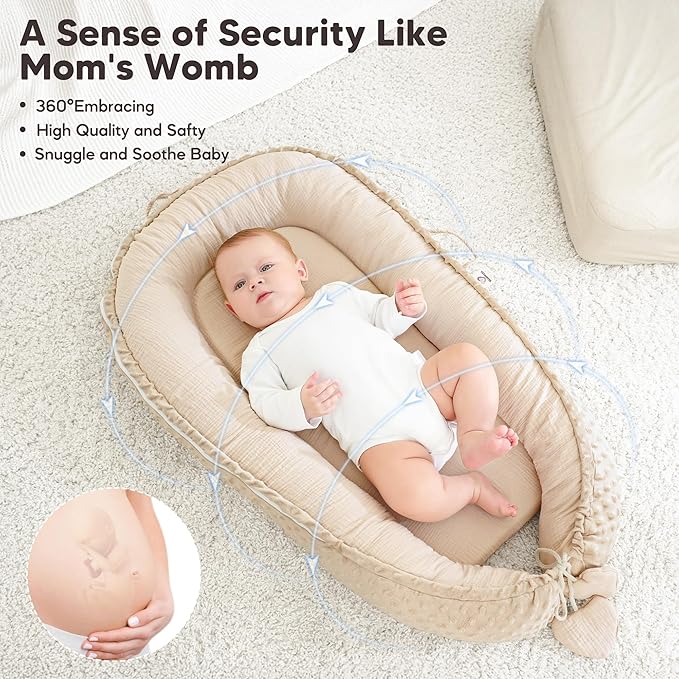 Baby Lounger - Infant Lounger Pillow for Newborn 0-24 Months, Soft, Breathable & Portable Baby Lounger Pillow for Boys & Girls, Cozy Baby Floor Seat for Home & Travel (Beige)