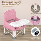 Baby Travel Booster Seat with Double Tray, BabyBond Upgraded Toddler Portable Baby Chair, Booster Seat for Dining Table, Stable and Foldable Booster Baby Chair for Indoor/Outdoor (Pink)