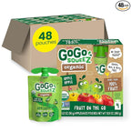 GoGo squeeZ Organic Applesauce and Fruit Puree, Apple Apple, 3.2 oz (Pack of 48), Unsweetened Organic Fruit Snacks for Kids, Gluten Free, Nut Free and Dairy Free, Recloseable Cap, BPA Free Pouches