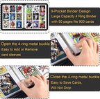 Football Card Binder, 9 Pocket Trading Card Binder with 50 Removable Sleeves Fits 900 Cards, Sports Card Collection Binder Album for Cards Case Organizer Boys Girls Toys Gift (Blast 9 Pocket)