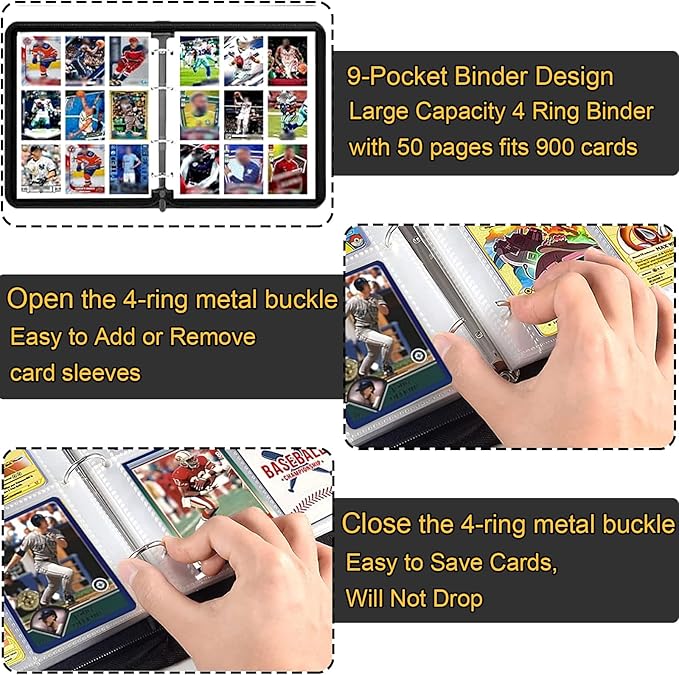 Football Card Binder, 9 Pocket Trading Card Binder with 50 Removable Sleeves Fits 900 Cards, Sports Card Collection Binder Album for Cards Case Organizer Boys Girls Toys Gift (Blast 9 Pocket)
