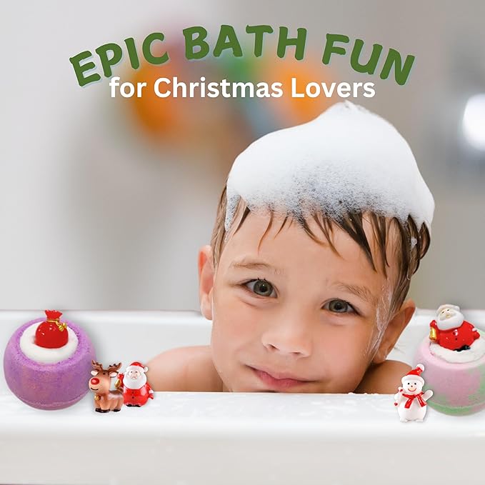 EvolutionUSA - Christmas Bath Bombs for Kids, Holiday Bath Bombs with Surprise Inside, Perfect Christmas Stocking Stuffers or Festive Holiday Bathombs Set, Natural & Hypoallergenic Bath Ball Set