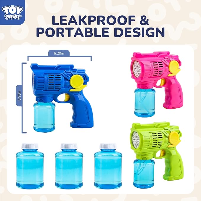 TOY Life 3 Pack Bubble Guns for Kids, Automatic Bubble Blower, Leakproof & Lightweight, Outdoor Summer Toys for Beach Travel, Easter Basket Stuffer, Party Favor, Birthday Gift for Toddlers Boys Girls