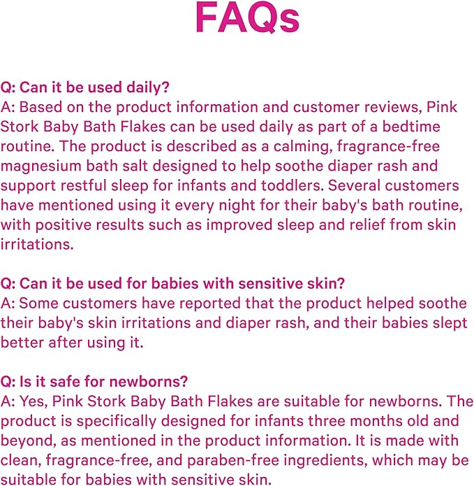Pink Stork Baby Bath Flakes – Pure Magnesium Chloride Bath Soak for Infants + Toddlers – Fragrance-Free, Non-GMO, No Melatonin – Supports Bedtime Routine, Skin Comfort + Wellness – 16 oz