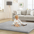 Baby Play Mat for Floor Tummy Time Nursery Rug Muscle Area Playroom Rug Tatami Mat 13'1"x6'7" Memory Foam 1.3" Thick Crawling for Babies,Toddlers, Infants, Kids(Light Gray)