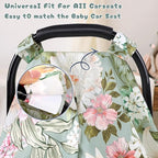 Car Seat Cover Baby, Flroal Infant Car Seat Canopy Covers for Newborn Girls Boys, Soft Breathable Minky Carseat Covers Stretchy Multi-Use Nursing Cover for Stroller Baby Car Seat, Green Leaf