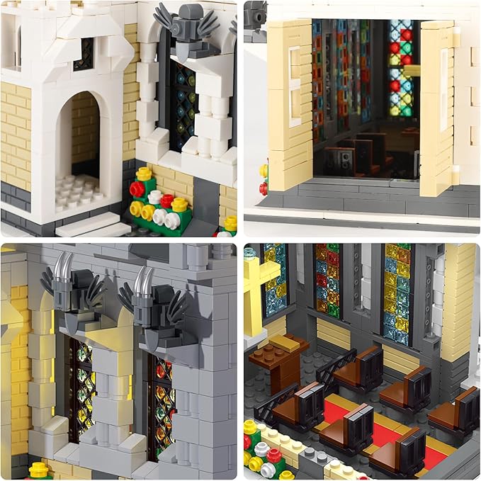 Medieval Gothic Cathedral Building Set – MOC Architecture Castle Model with Stained Glass Windows & Interior Details- Compatible with Lego Building House for Collectors (1553 pcs)