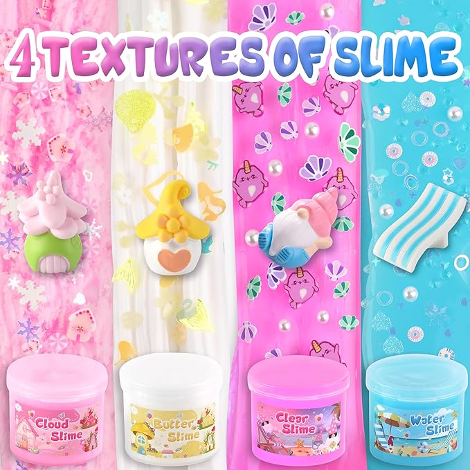 LAWOHO 6 Pack Slimes, Pink & Blue Slime Kit for Kids Ages 4-12 with Cloud, Butter & Water Slime, Non-Sticky Soft Sensory Toys, Slime Party Favors, Goodie Bag Stuffers for Girls & Boys Birthday Gifts