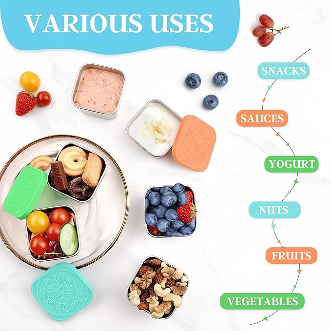 Stainless Steel Snack Containers for Kids,7.2oz Easy Open Leak Proof Reusable Snack Box Container with Lids,Small Lunch Containers for Meal Prep,School,Picnic and Travel-3Pack