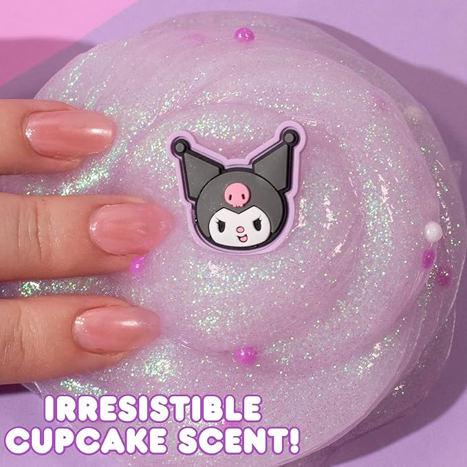 Kuromi SLIMYGLOOP Jar, 8 oz Purple & White Cake-Scented Slime, Includes Beads & Kuromi Charm, Sanrio Stuff, Hello Kitty Merch, Sanrio Slimes