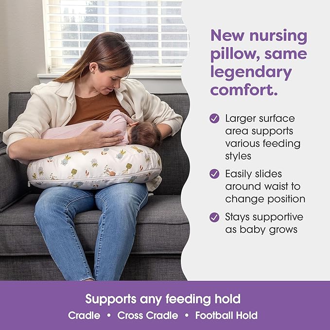 Boppy Nursing Pillow - Ergonomic Bottle & Breastfeeding Pillow with High, Firm, Large Area, Water-Repellent Cushion with Washable Cover; Baby Safety Alliance Verified - Tan Happy Houseplants