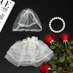 17cm Doll Clothes & Accessories Set，Luxe Bride Outfits, Handmade Veil & Simulated Pearl Necklace - for Ceremonies, Displays, Collectors & Gifts/Doll Wedding Dress/Sweet Meadow