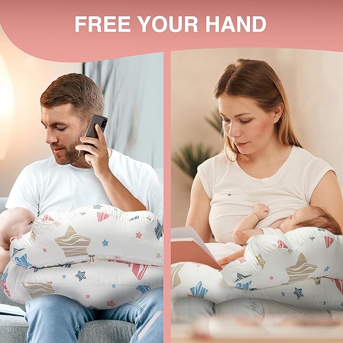 PILLANI Nursing Pillow for Breastfeeding & Bottle Feeding, Original Breast Feeding Pillow for Mom & Baby, Removable Cotton Cover, Adjustable Waist Strap, Baby Girl Boy Essentials Must Haves
