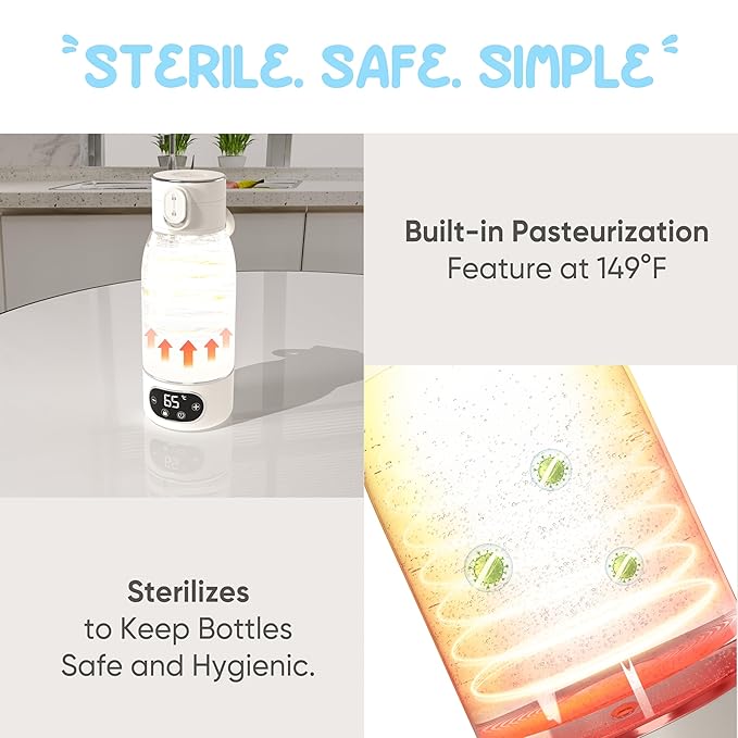 Portable Baby Bottle Warmer for Travel - 17 oz Big Capacity - Milk & Water Warmer, Ideal for Breastmilk and Baby Bottles - Accurate Temperature Control - Touch Screen Display - On-The-Go Convenience