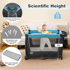 BABY JOY 5 in 1 Pack and Play, Portable Nursery Center Baby Playard w/Bassinet & Diaper Changing Table, Infant Bassinet Activity Center with Toys, Music, Oxford Bag for Toddlers (Royal Blue, Classic)