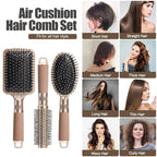 NVTED Hair Brush Set with Detangling Nylon Pins Massage Paddle Brush Cushion Hair Combs Hair Dryer Brush for Women Men Kids Girls (GOLD)