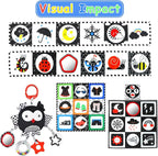 KUANGO Black and White High Contrast Baby Toys 0-6 Months with Mirror, Crinkle and Rattles, Soft Baby Toys for Brain Development Montessori Sensory Tummy Time Newborn Infant for 0 3 6 9 Months Old