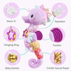 Sumobaby Infant Baby Musical Stuffed Animal Activity Soft Toys with Multi-Sensory Crinkle, Rattle and Textures, for Tummy Time Newborn 0-3-6-12 Months Boys, Girls, Seahorses, Purple