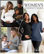 Ficerd 4 Pack Women's Maternity Shirts Cotton Long Sleeve Ribbed Crew Neck Pregnancy Tops Side Ruched Casual Mama Clothes